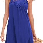 Sweetnight Womens Summer Sleeveless Halter Neck Lace Swing Tunic Tank Dress Casual Short Sundresses
