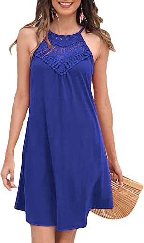 Sweetnight Womens Summer Sleeveless Halter Neck Lace Swing Tunic Tank Dress Casual Short Sundresses